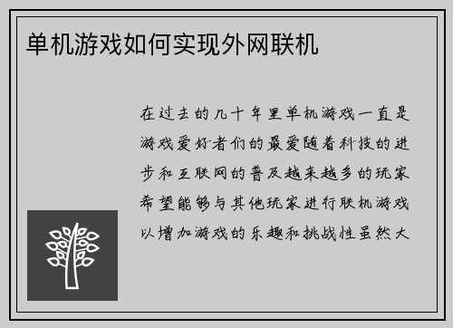 单机游戏如何实现外网联机