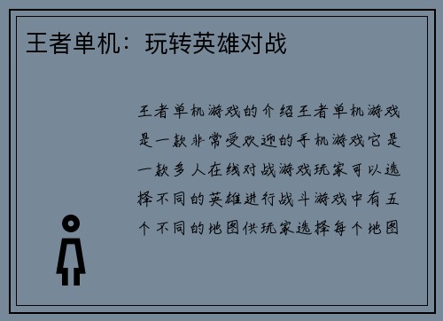 王者单机：玩转英雄对战